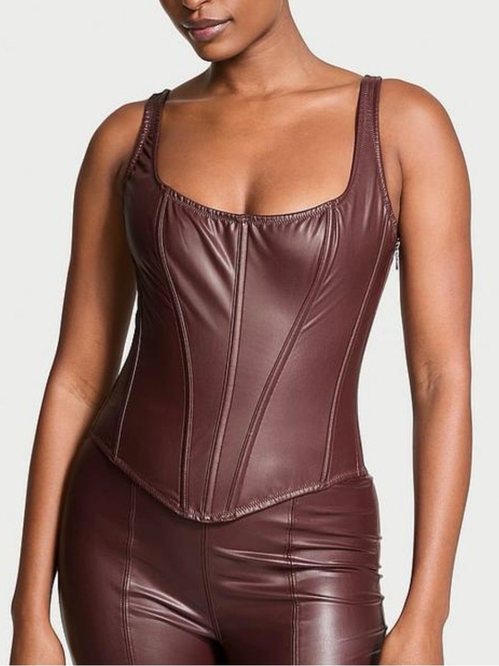 Victoria's Secret Brown Faux Leather Corset Bodysuit